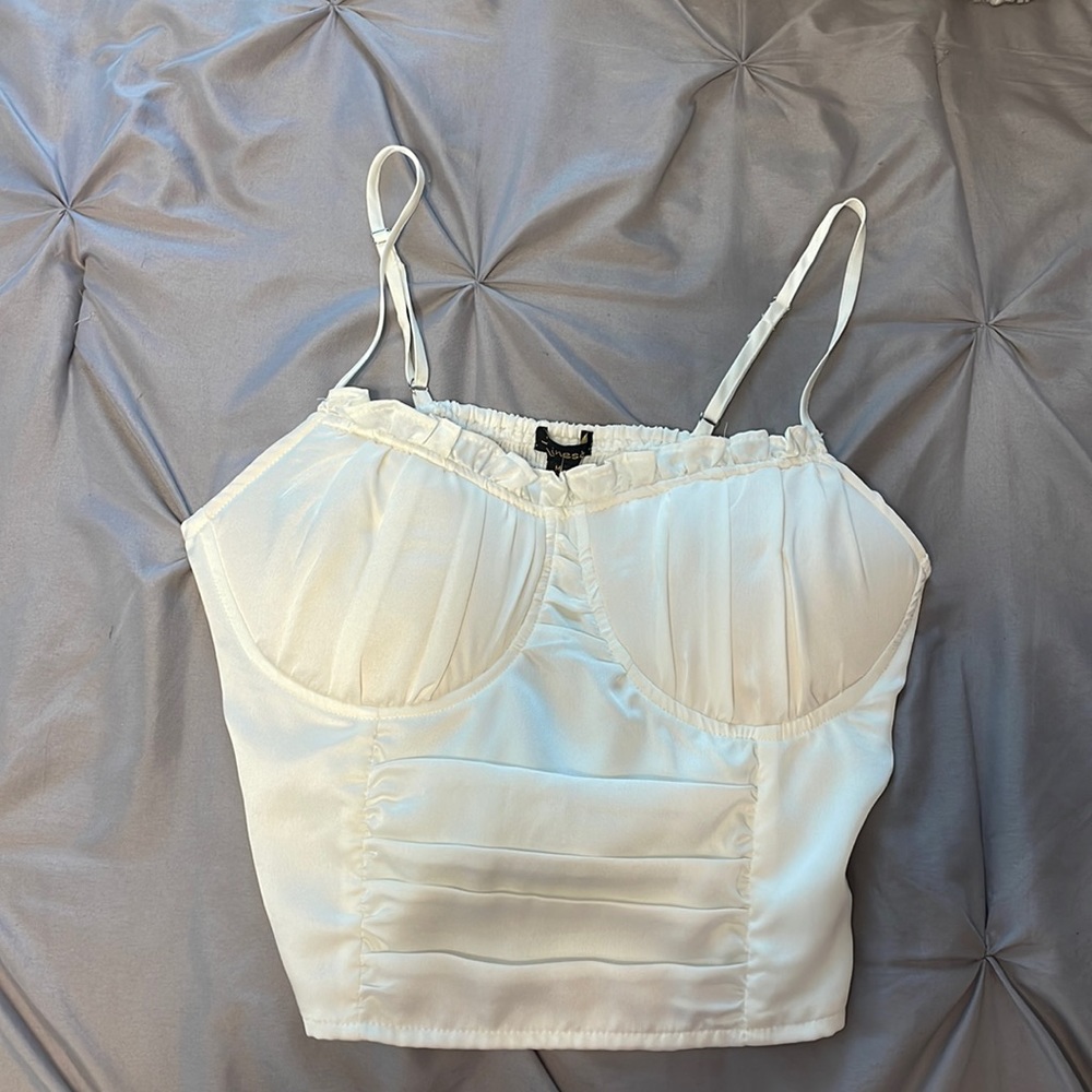 Discovery: Womens Solid Satin White Crop Top